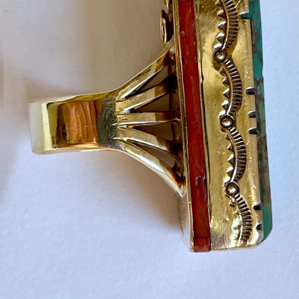 Native American Navajo Ray Morton Whirling Wind 18K Turquoise Ring - Picture 9 of 16